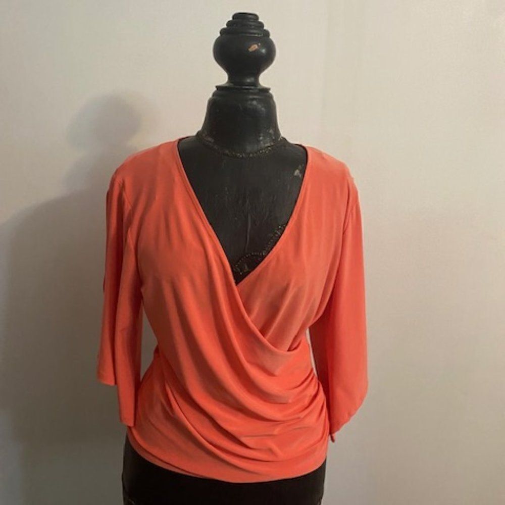Coco Bianco Orange wrap front cold shoulder/angel sleeves top, size L